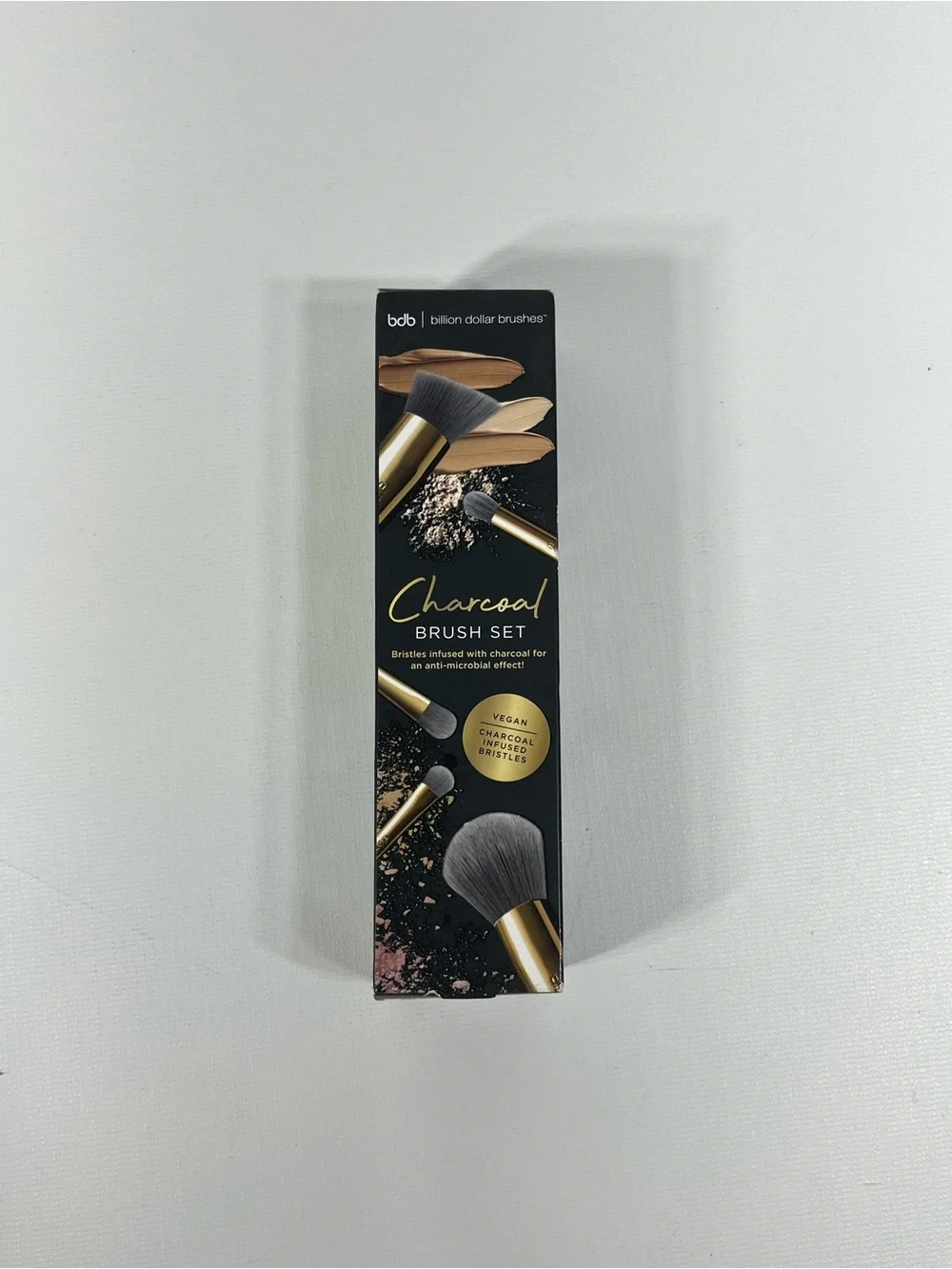 bdb Charcoal Brush Set Black and Gold Vegan Makeup Brushes